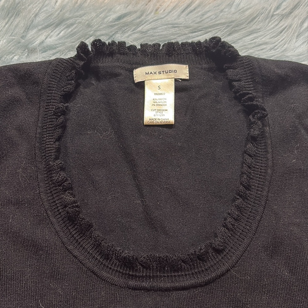 Max Studio Black Ruffle Trim Sweater sz S - Picture 2 of 7